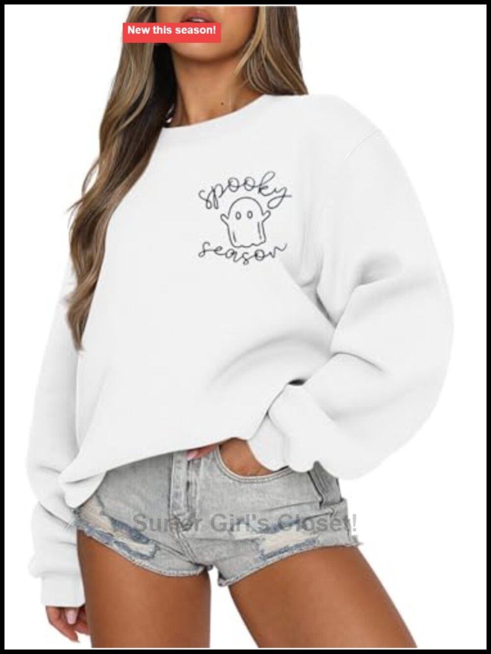 Spooky Season Graphic Crewneck Sweatshirt Halloween Pullover Cotton Blend